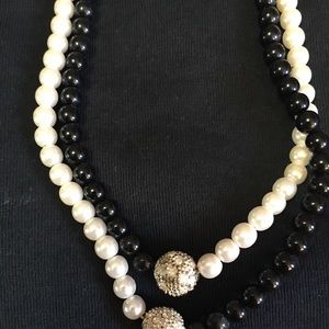 White and black double layer beaded necklace